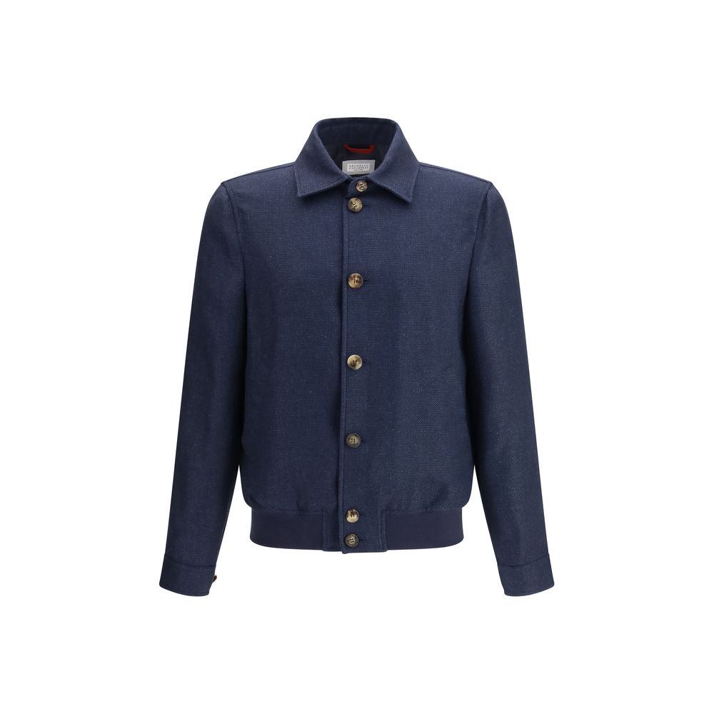 Brunello Cucinelli Blue Silk Men's Coat