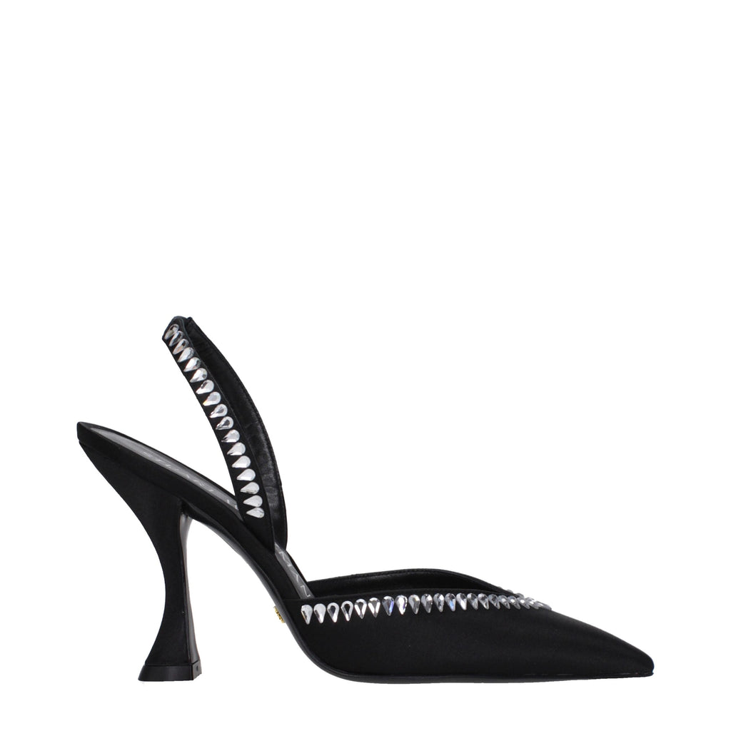 Stuart Weitzman Black Satin Stiletto Heel Women's Sandals