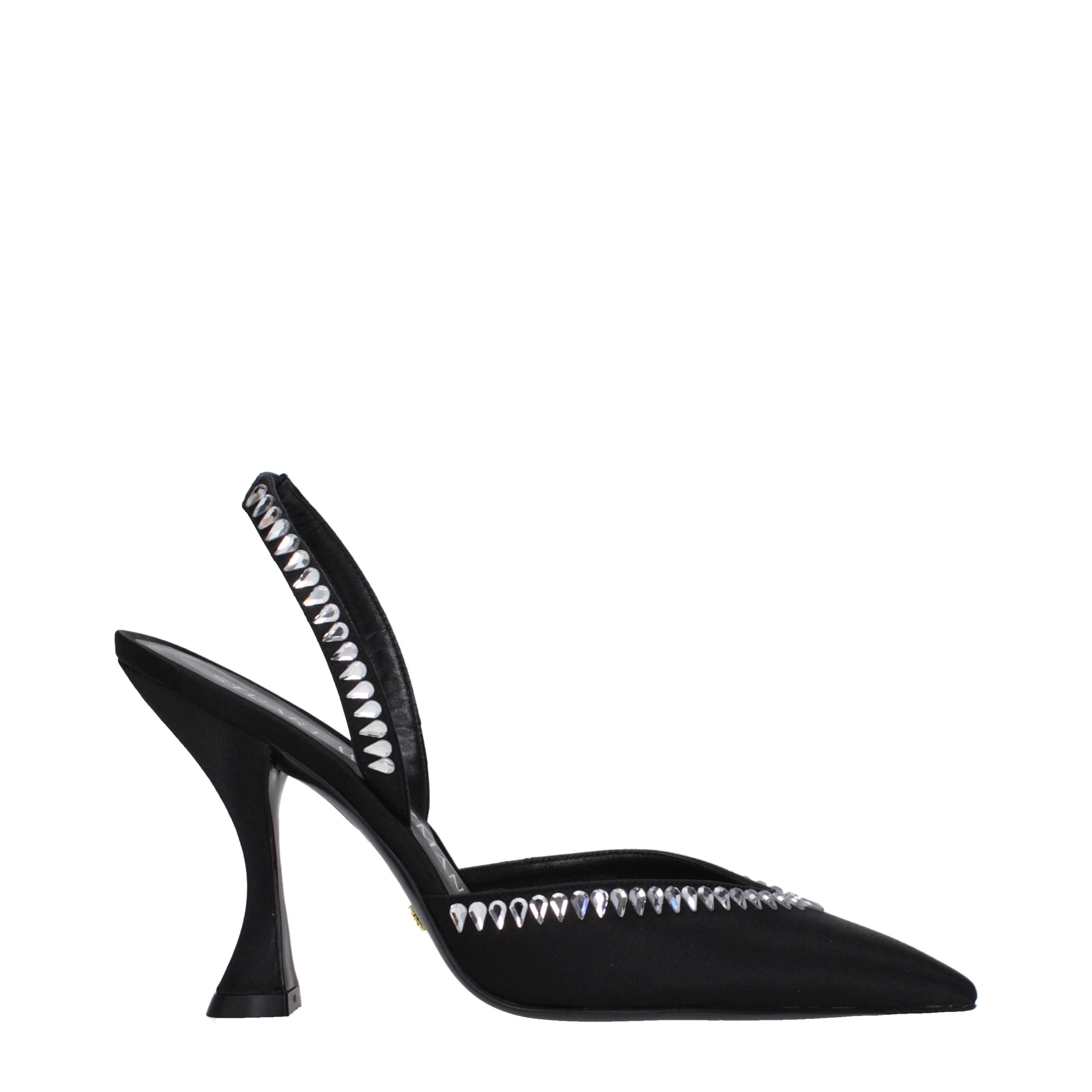 Stuart Weitzman Black Satin Stiletto Heel Women's Sandals