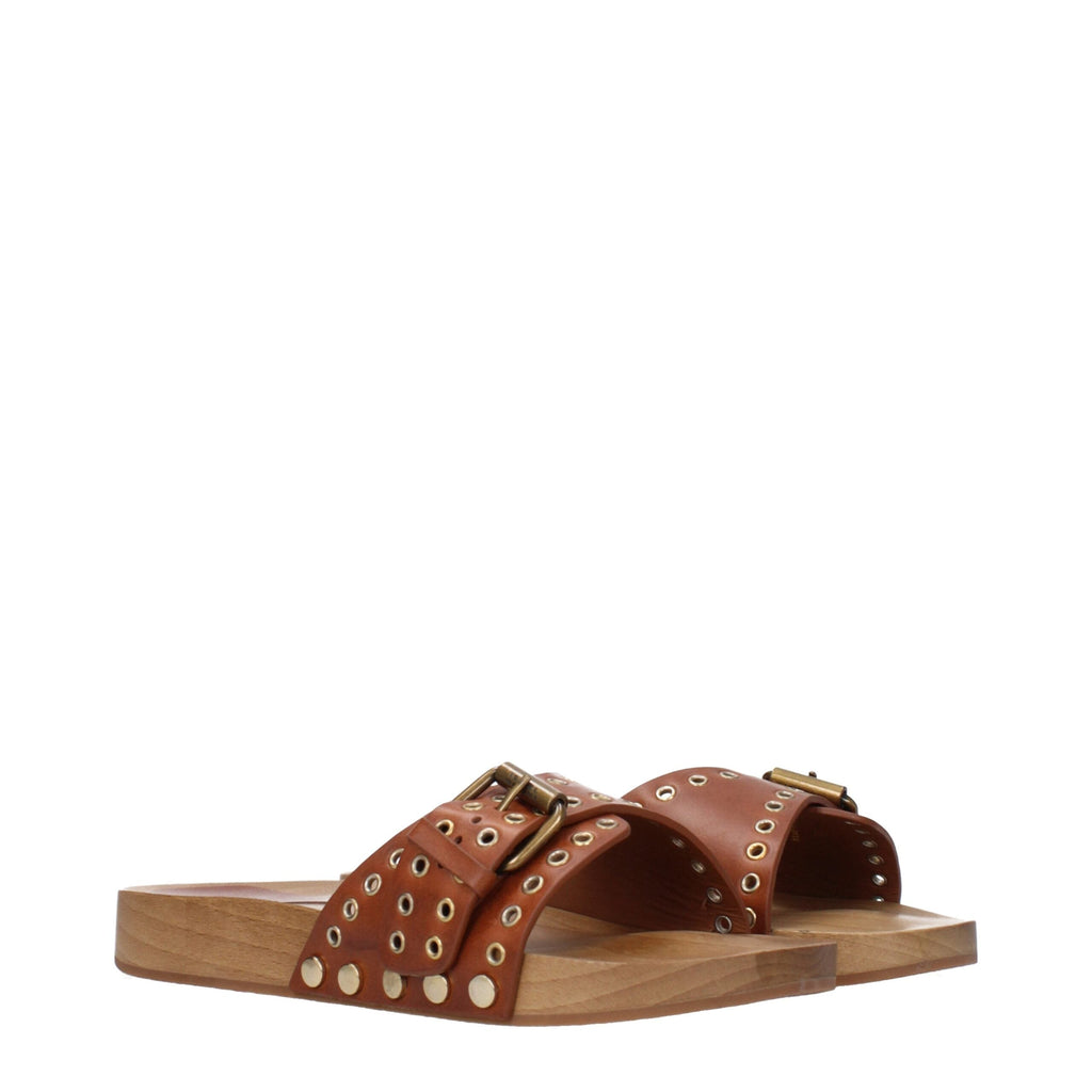 Isabel Marant Brown Leather Women's Slippers