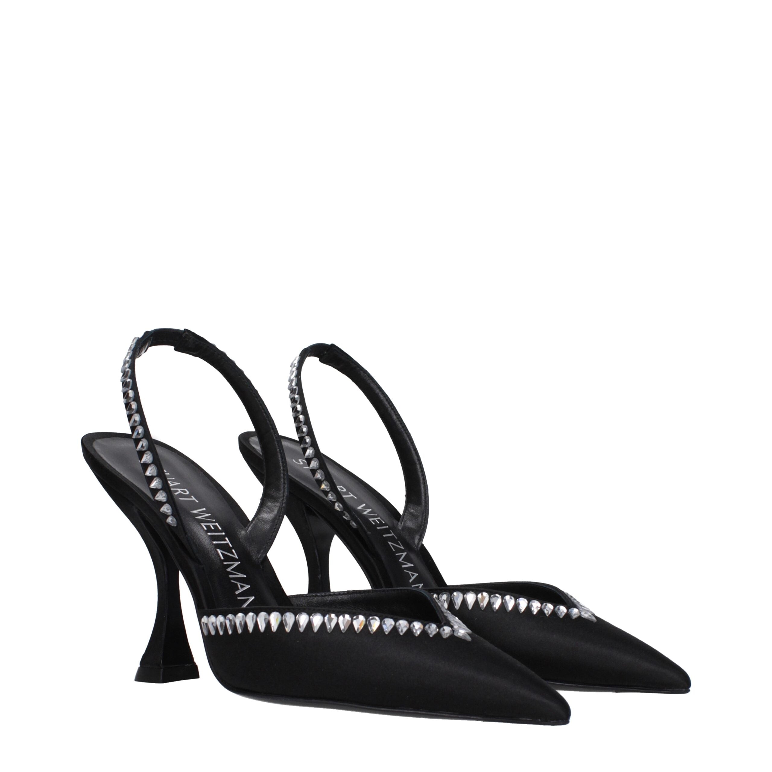 Stuart Weitzman Black Satin Stiletto Heel Women's Sandals