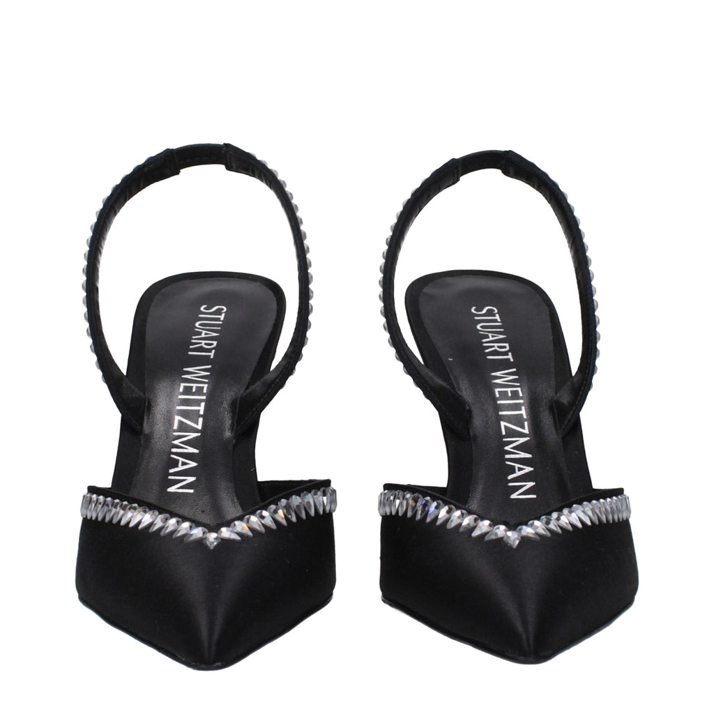 Stuart Weitzman Black Satin Stiletto Heel Women's Sandals