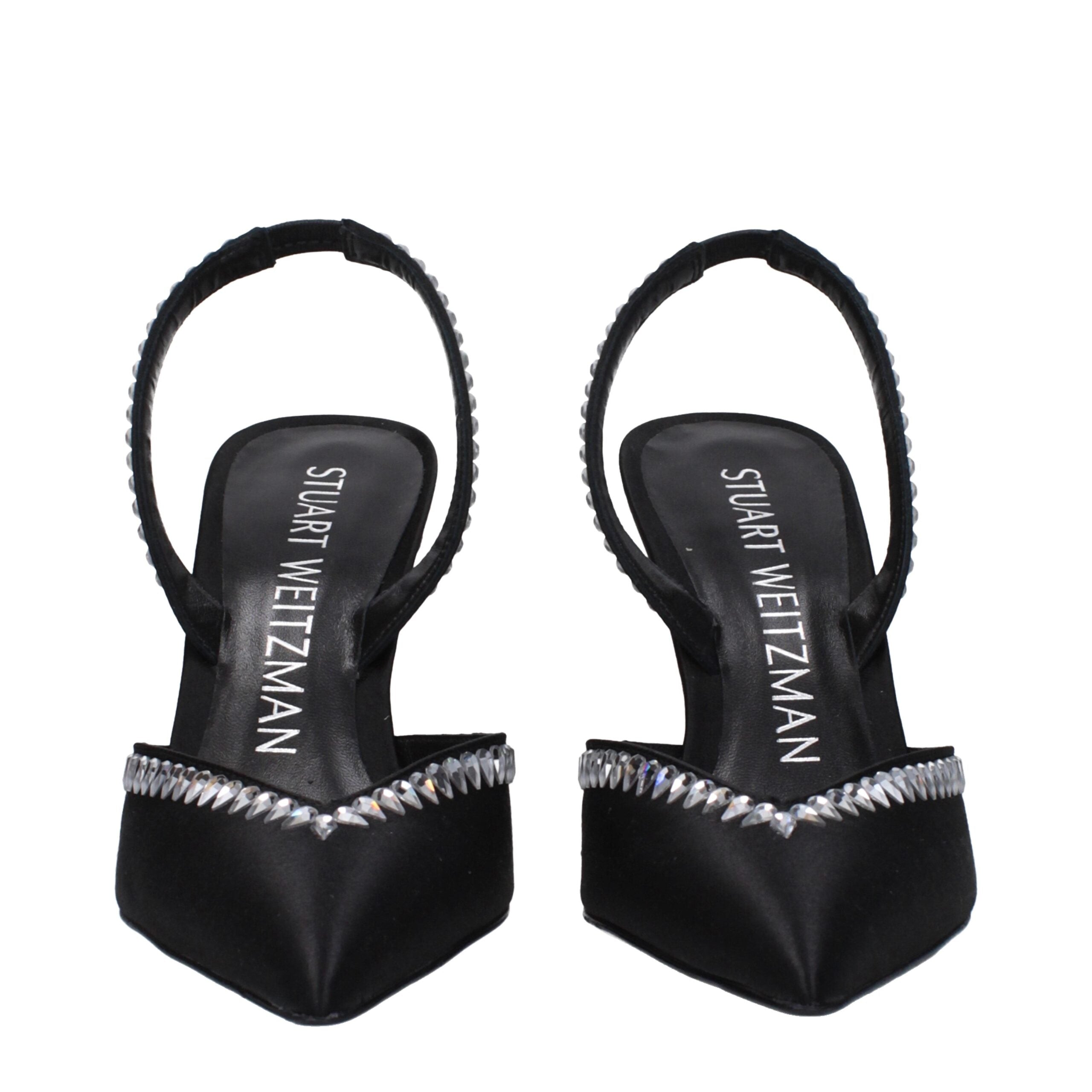 Stuart Weitzman Black Satin Stiletto Heel Women's Sandals