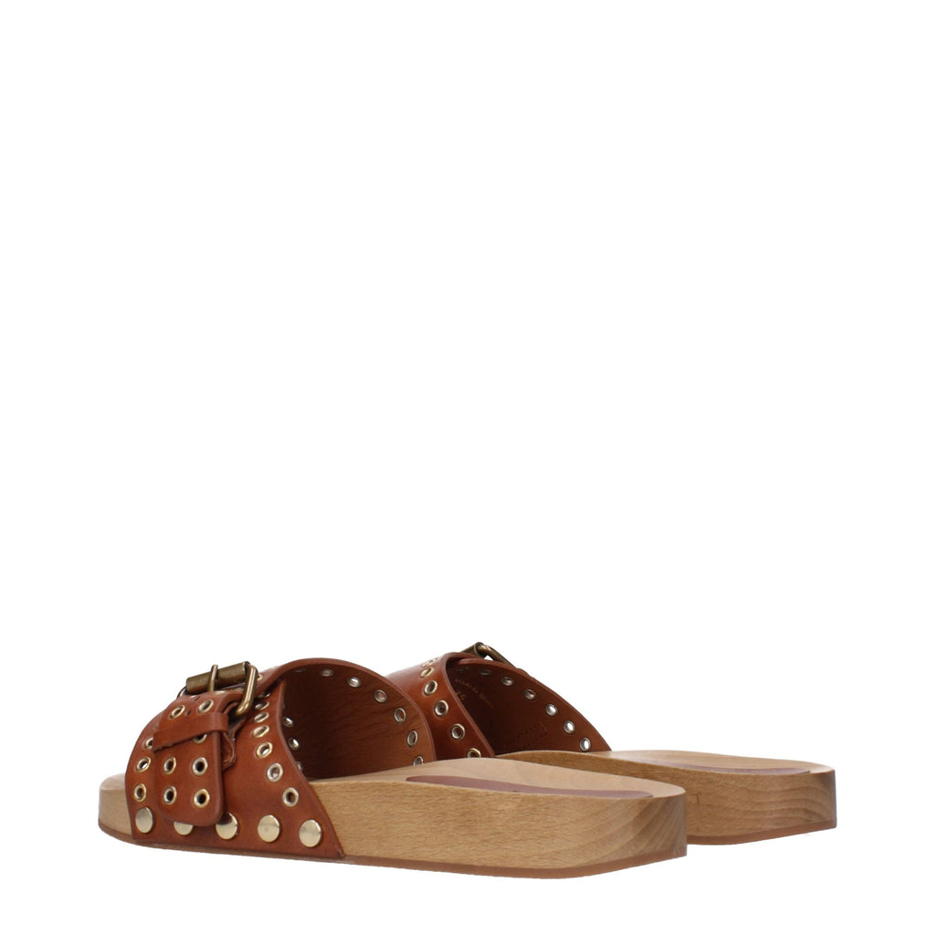 Isabel Marant Brown Leather Women's Slippers