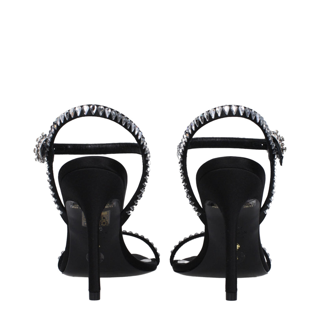 Stuart Weitzman Black Satin Stiletto Heel Women's Sandals