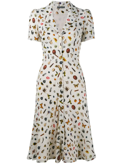 Alexander Mcqueen Obsession Print Shirt Dress — White/ Red — Size XS — Front View