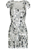 Rabanne Sequin Chain Disc Mini Dress — Red/ Silver — Size XS — Front View
