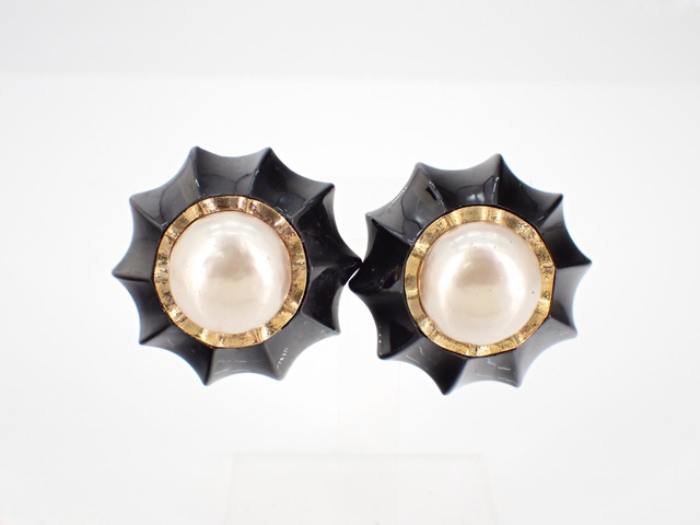 Chanel Vintage Earring Metal Black Plastic Earrings Jewelry (Pre-Owned)