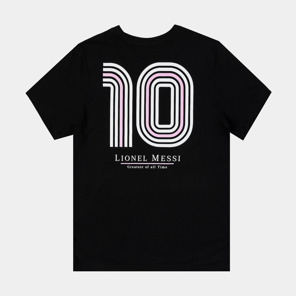 Exclusive Messi Heritage 10 Mens Short Sleeve Shirt (Black/Pink) — S — Side View
