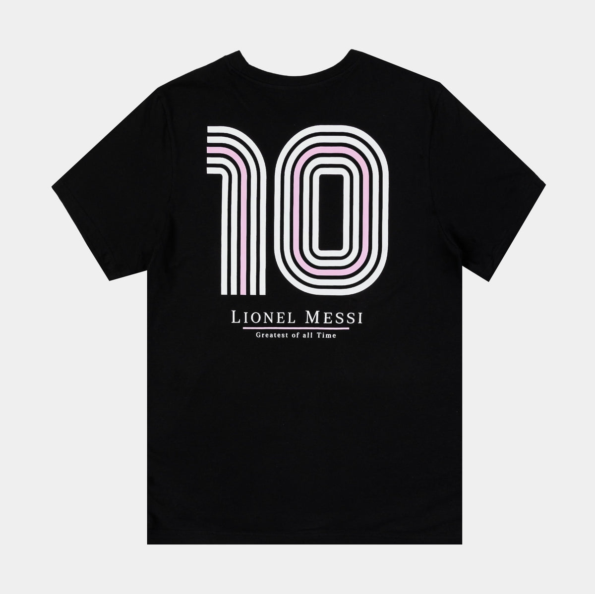 Exclusive Messi Heritage 10 Mens Short Sleeve Shirt (Black/Pink) — S — Side View