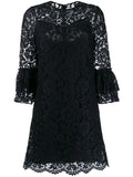 Valentino Garavani Flared Floral Lace Mini Dress — Tan/ Blue/ Red — Size XS — Front View