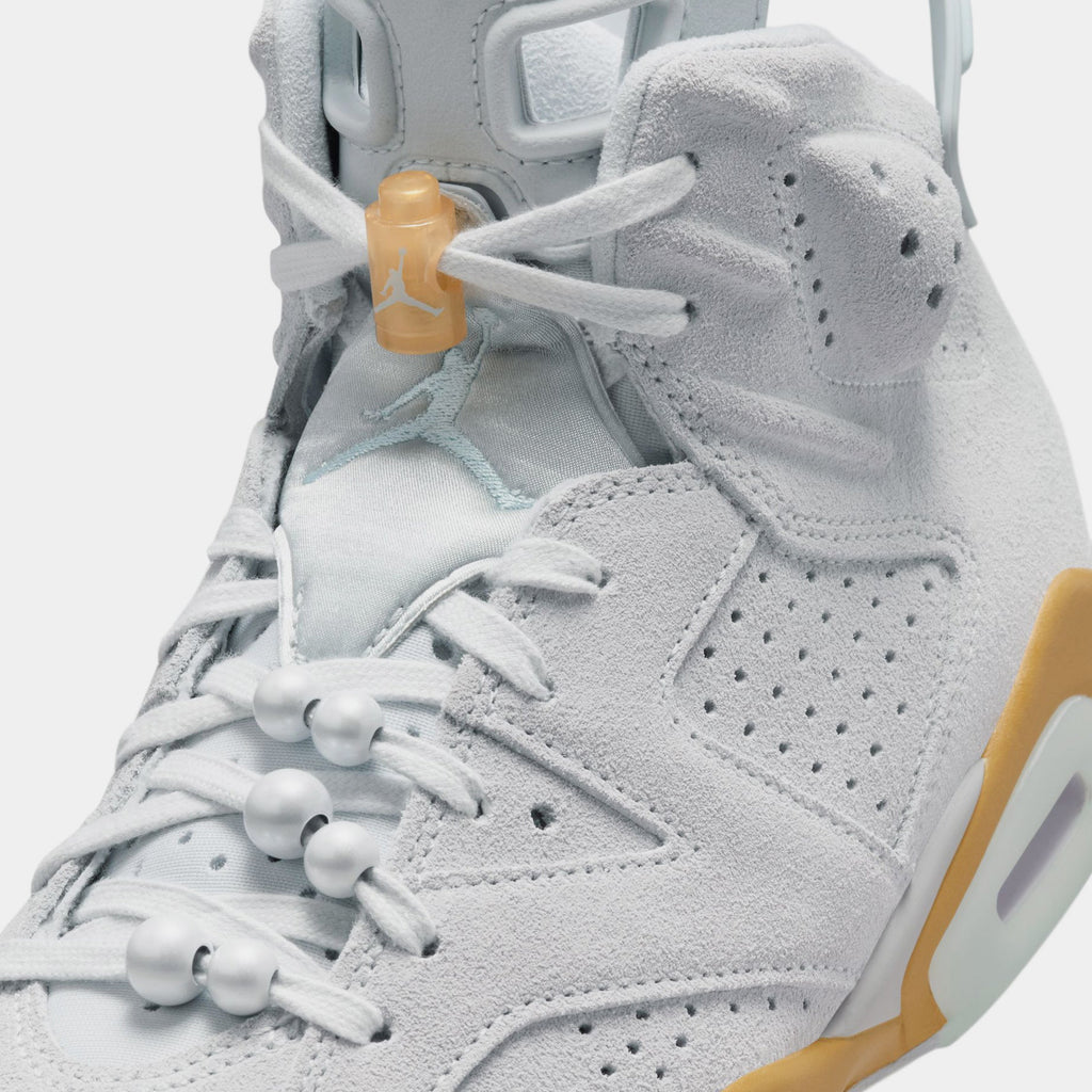Exclusive Air Jordan 6 Retro Pearl Womens Lifestyle Shoes (Pure Platinum/Glacier Blue/Metallic Gold) — 5 — Side View