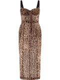 Dolce Gabbana Leopard Print Bustier Midi Dress — Brown — Size XS — Front View