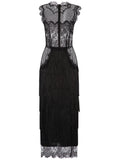 Dolce Gabbana Fringe Detail Lace Sheath Dress — Black — Size XS — Front View