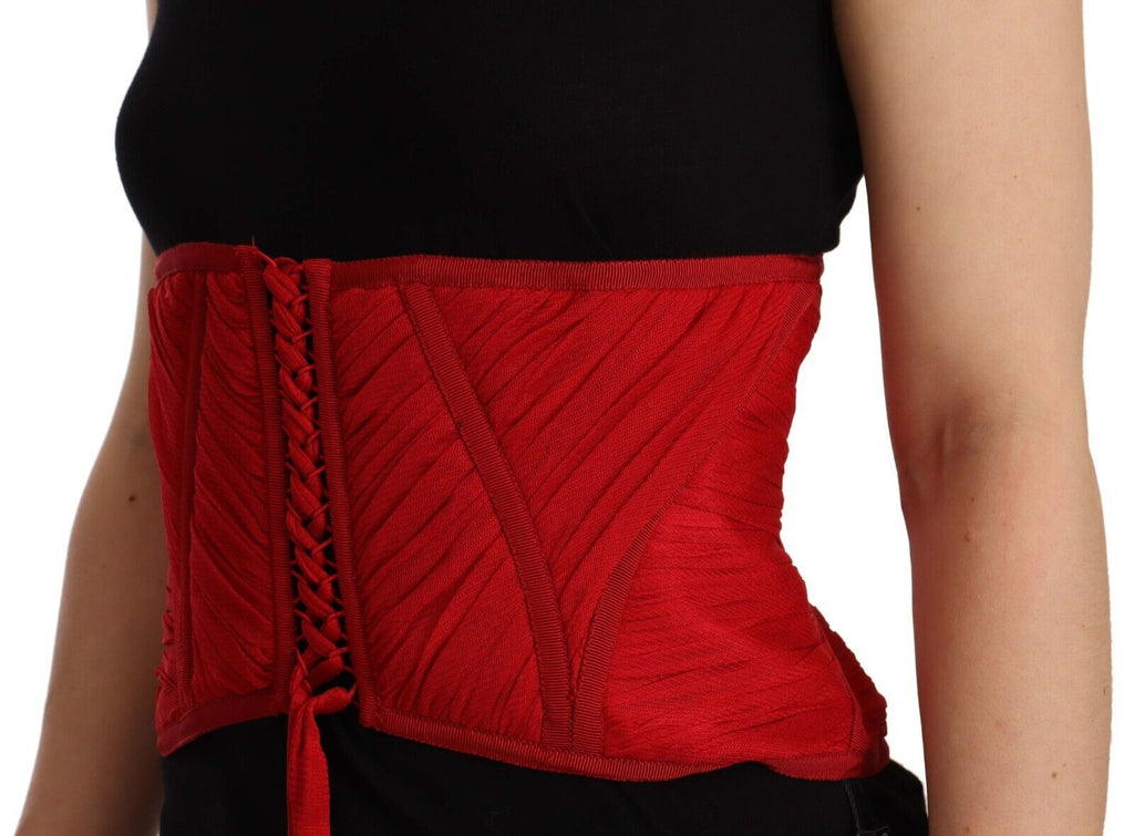 Dolce & Gabbana Red Corset Belt Stretch Waist Strap Silk Women's Top