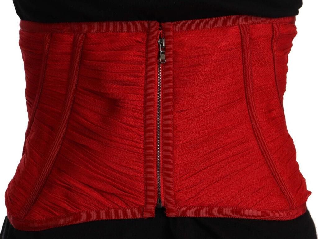 Dolce & Gabbana Red Corset Belt Stretch Waist Strap Silk Women's Top