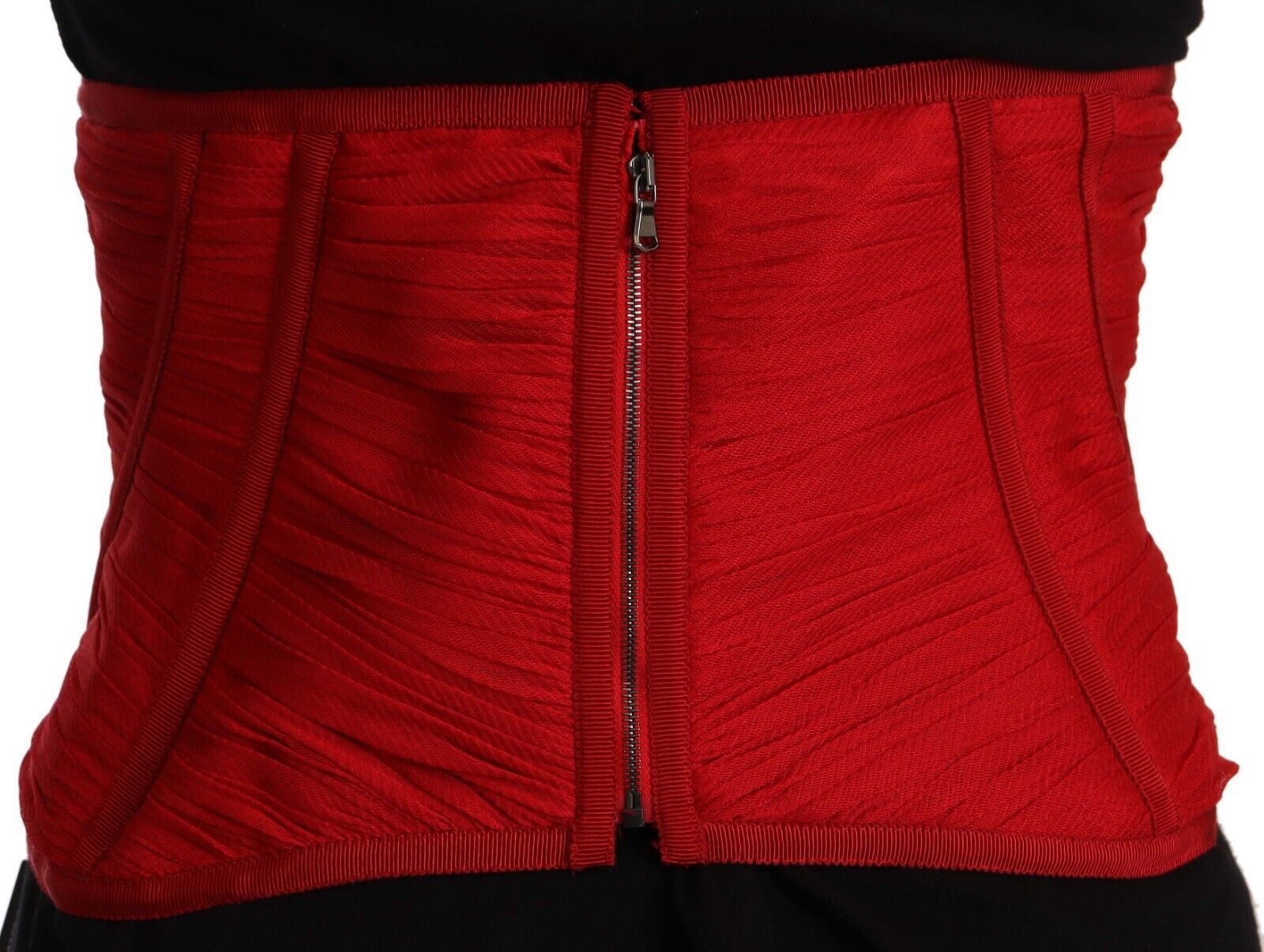 Dolce & Gabbana Red Corset Belt Stretch Waist Strap Silk Women's Top
