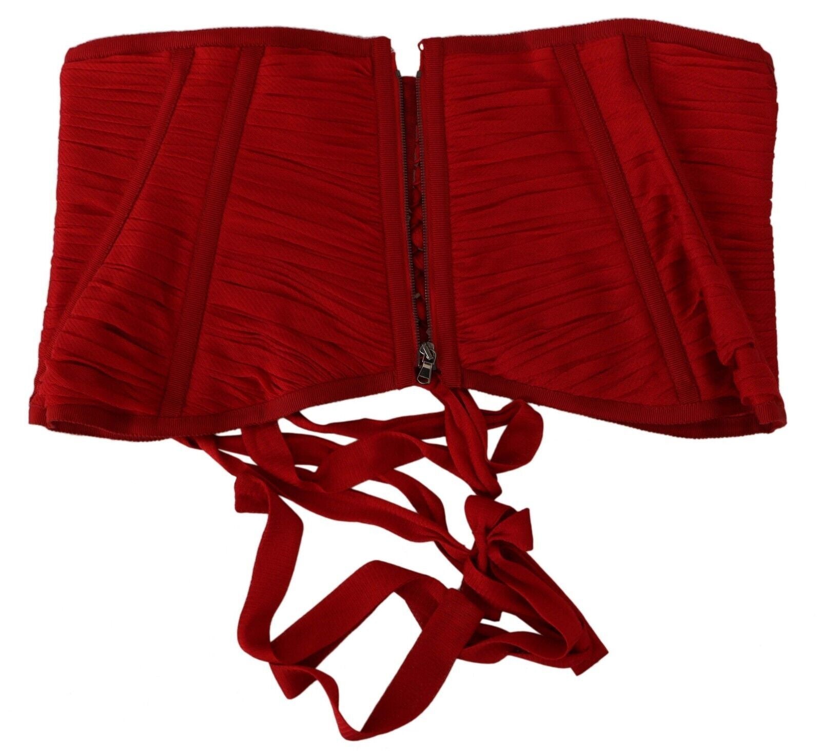 Dolce & Gabbana Red Corset Belt Stretch Waist Strap Silk Women's Top