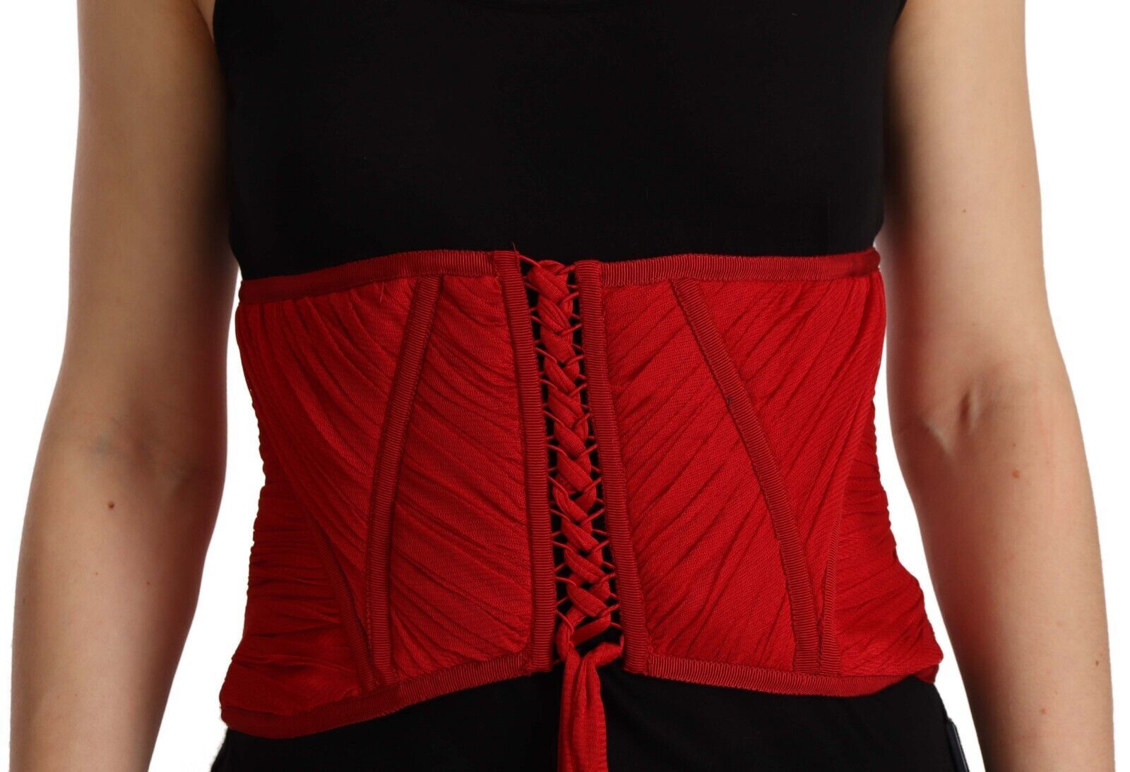Dolce & Gabbana Red Corset Belt Stretch Waist Strap Silk Women's Top