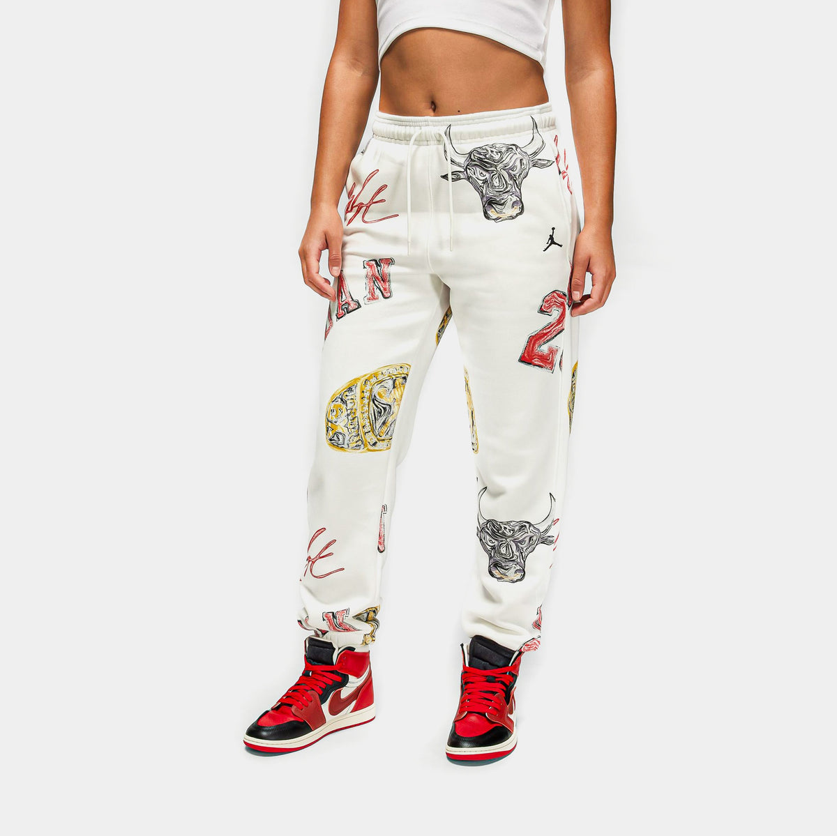 Exclusive Brooklyn Fleece All Over Print Womens Pants (Sail/Black) — XS — Front View