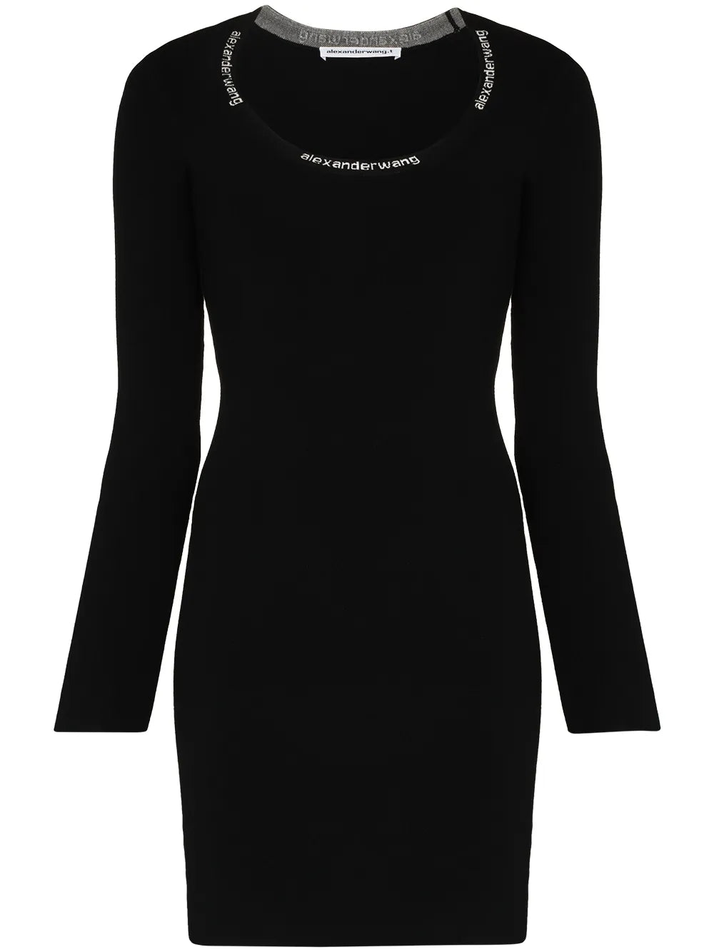 Alexander Wang Logo Trim Bodycon Mini Dress — Black — Size S — Front View