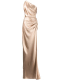 Michelle Mason Asym Silk Gown — Red — Size XXL — Front View