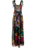 Amir Slama Semi Sheer Silk Maxi Dress — Black/ Red — Size XS — Front View