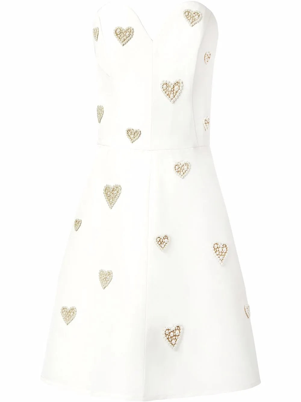 Carolina Herrera Pearl Embellished Strapless Silk Dress — White/ Red — Size S — Front View