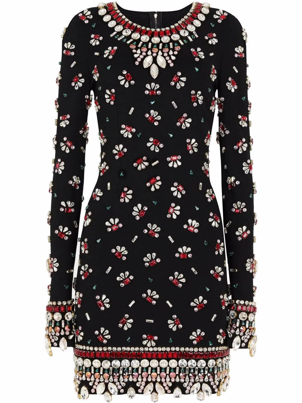 Dolce Gabbana Embellished Long Sleeve Minidress — Black — Size XS — Front View