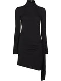 Dolce Gabbana Ruched High Neck Mini Dress — Black — Size S — Front View