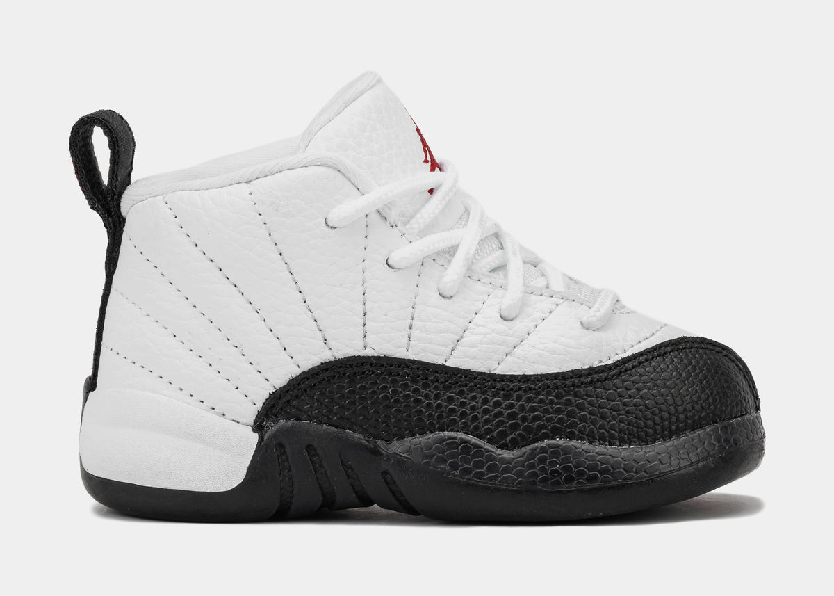 Exclusive Air Jordan 12 Retro Taxi Flip Infant Toddler Lifestyle Shoes (White/Gym Red/Black) — 2C — Front View