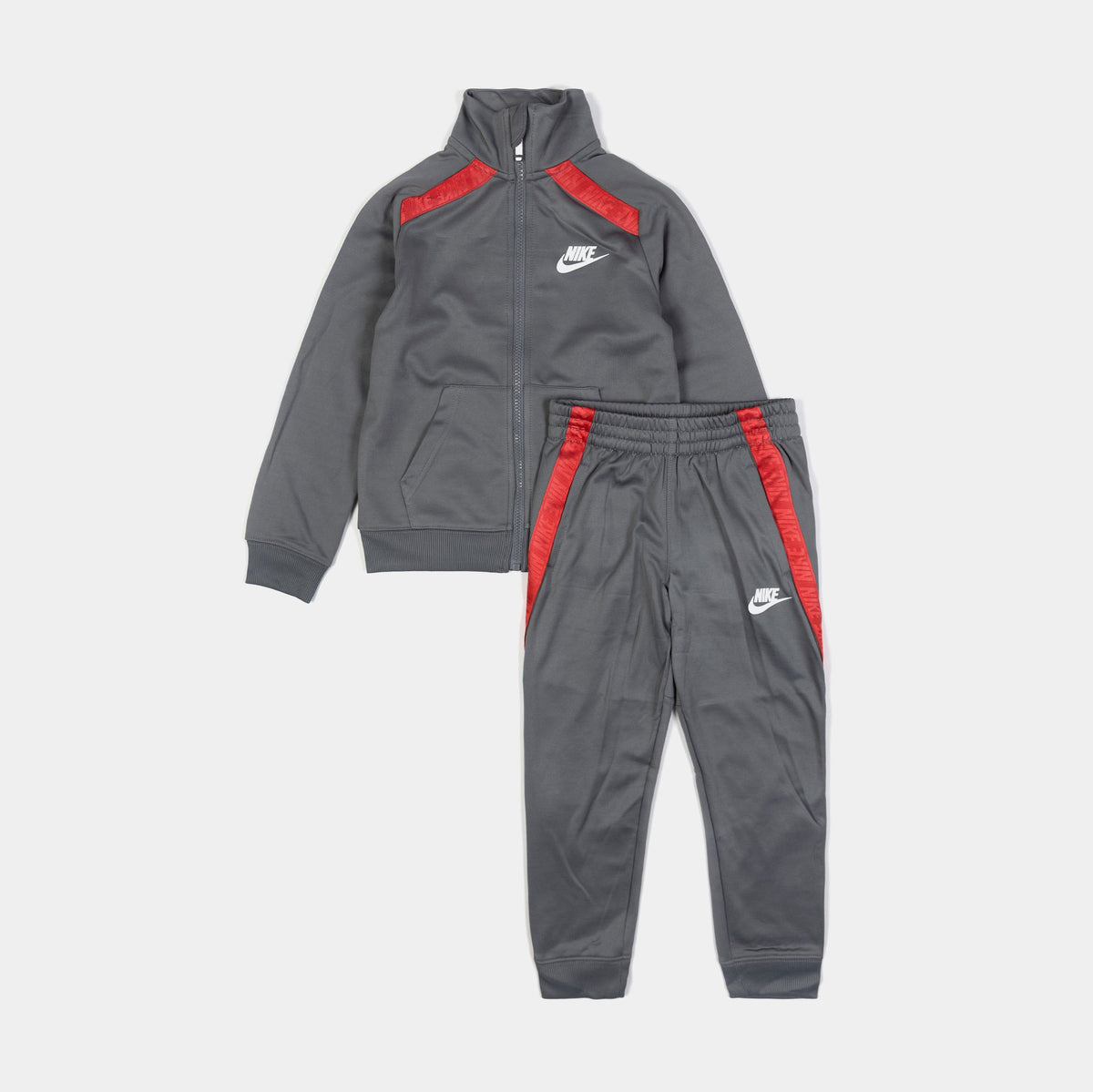 Exclusive NSW Tape Tricot Zip Up and Jogger Infant Toddler Set (Grey/Red) — 2T — Front View