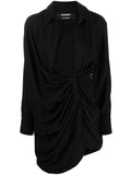 Jacquemus La Robe Bahia Draped Minidress — Black — Size S — Front View