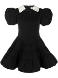 Shushutong Puff Sleeve Tiered Minidress — Black/ Red — Size XS — Front View