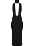 Dolce Gabbana Cut Out Midi Dress — Black — Size XS — Front View