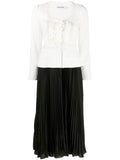 Self Portrait Pleated Skirt Midi Dress — Black/ Cream — Size XS — Front View