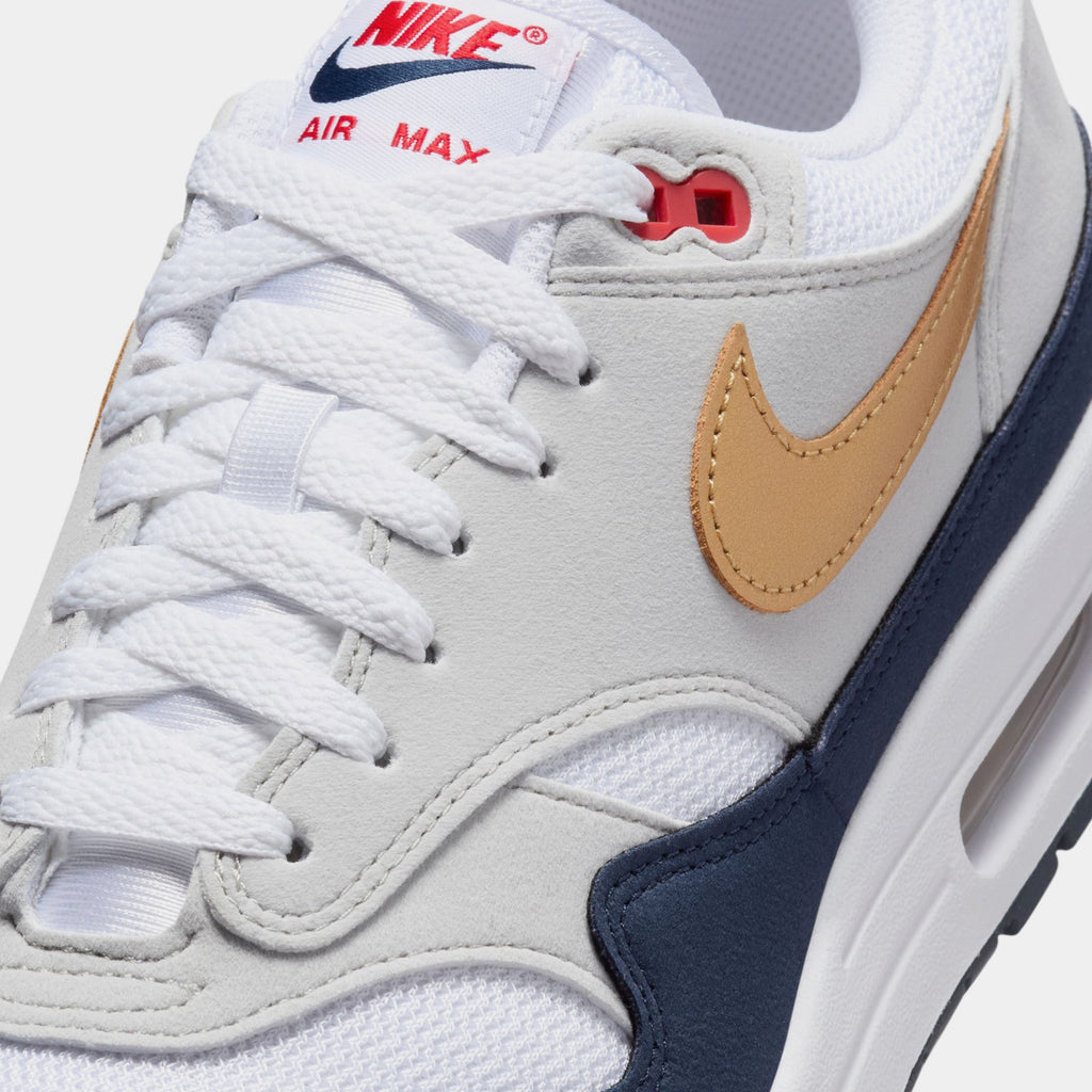 Exclusive Air Max 1 Mens Running Shoes (Obsidian/White/Light Smoke Grey/Metallic Gold) — 4 — Side View