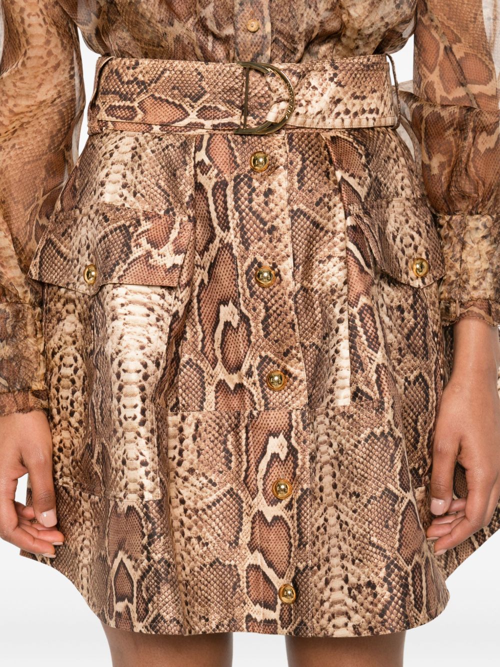 Zimmermann Women's Snakeskin-Effect Belted Skirt