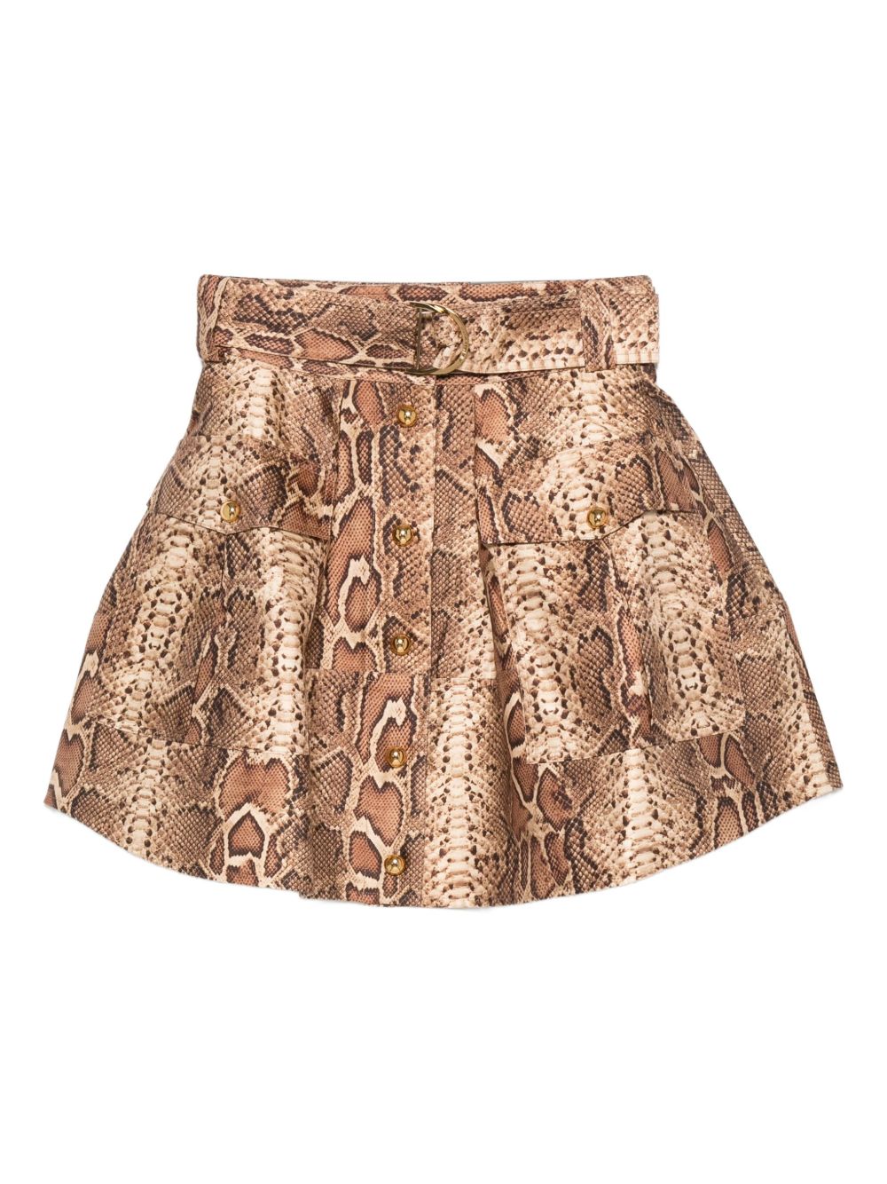 Zimmermann Women's Snakeskin-Effect Belted Skirt