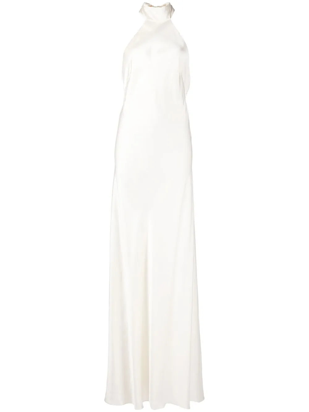Michelle Mason Backless Halter Neck Tie Gown — White/ Ivory — Size XS — Front View