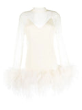 Taller Marmo Gina Spirito Feather Trim Minidress — White/ Ivory — Size S — Front View