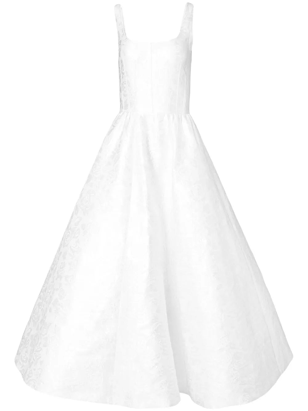 Carolina Herrera Patterned Jacquard Midi Dress — White/ Red — Size XS — Front View