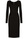 Dolce Gabbana Dg Logo Milano Rib Midi Dress — Black/ Gold — Size XL — Front View