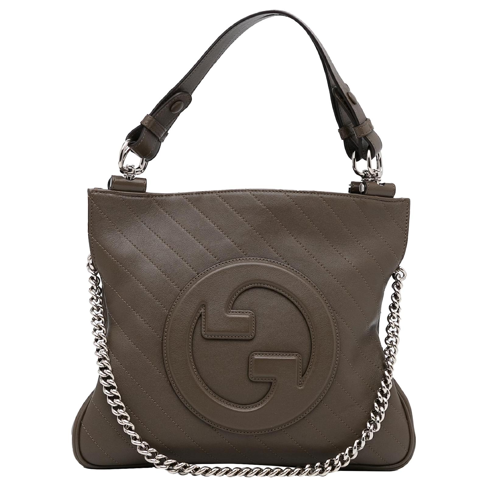 Gucci Blondie Nm Tote Diagonal Quilted Leather Brown Leather Tote Bag Bag (Pre-Owned)