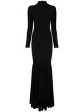 Atu Body Couture Long Sleeve Flared Gown — Black/ Red — Size XS — Front View