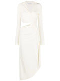 Off White Vi Crepe Draped Midi Dress — White/ Red — Size XS — Front View