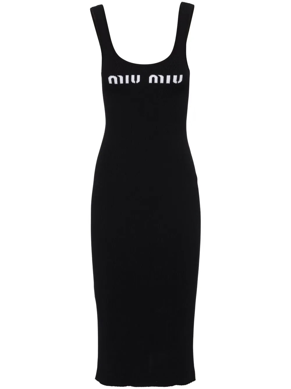 Miu Miu Logo Print Open Back Dress — Black/ White — Size XXL — Front View