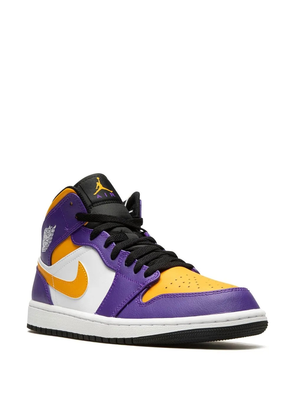 Air Jordan 1 Mid Lakers Sneakers — Dark Purple/Yellow/White/Black — Size US M 11.5 - US W 13 — Side View