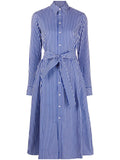 Polo Ralph Lauren Striped Belted Shirt Dress — White/ Blue — Size S — Front View