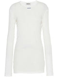 Miu Miu Logo Patch Ribbed Jersey Dress — White — Size XS — Front View